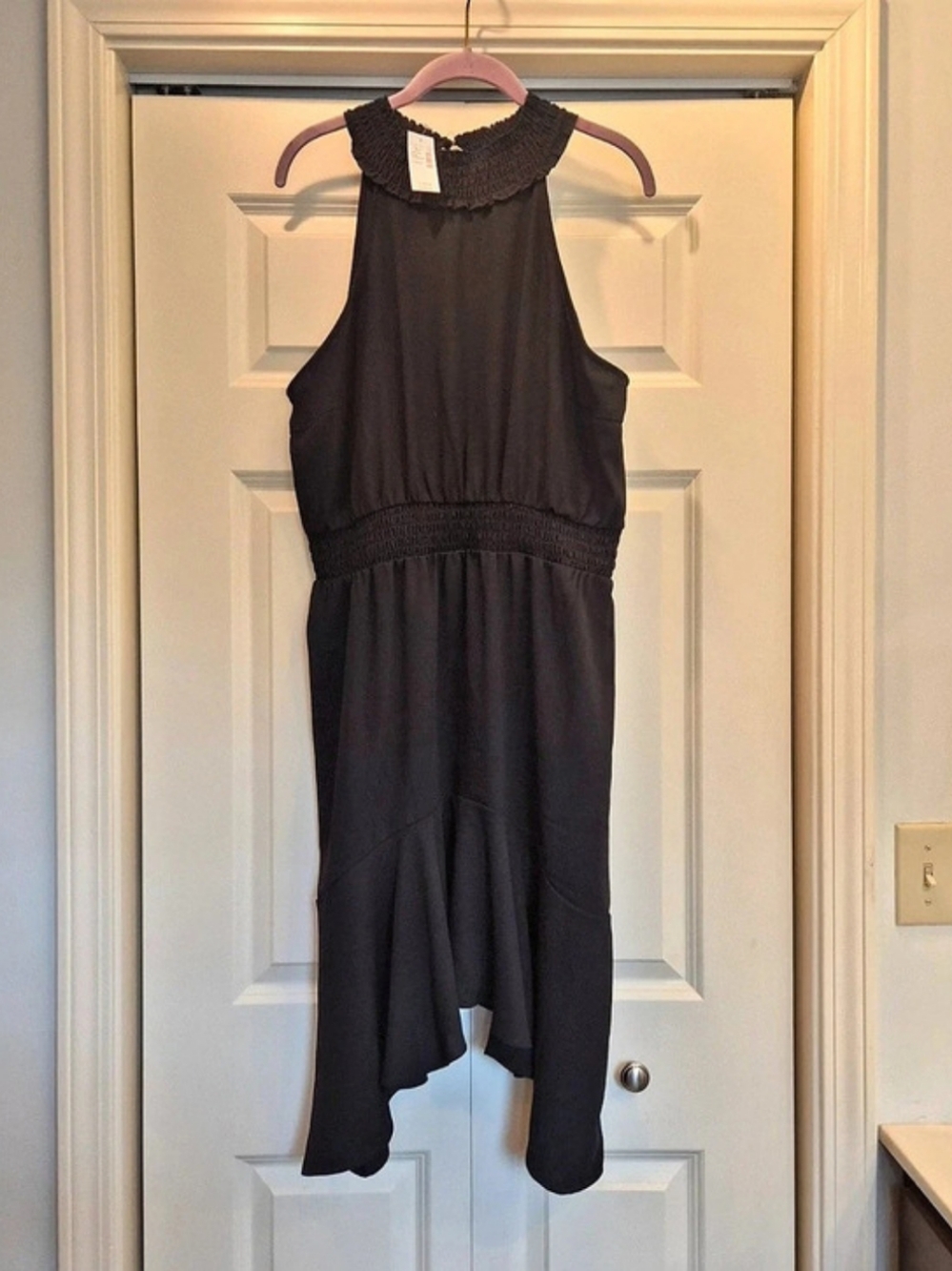 Maurices Black Smocked High Low Midi Dress Large NWT